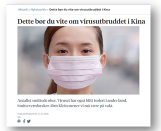 Utklipp fra artikkel om virusutbruddet i Kina.
